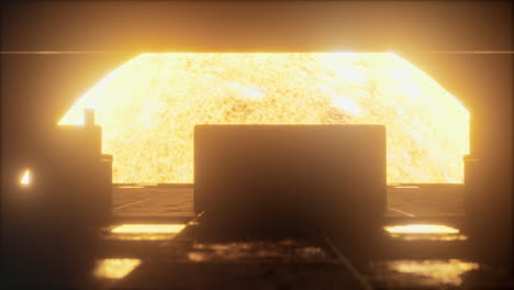 el interior de una nave espacial cerca de una gran estrella solar