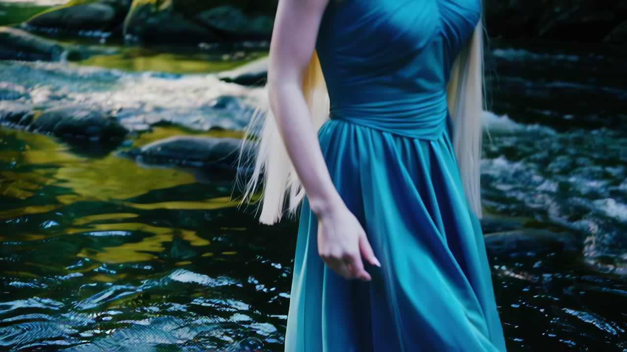 Elf Woman in a Blue Dress by a River