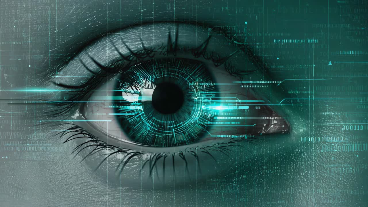 Digital Human Eye with Futuristic Technology Overlay