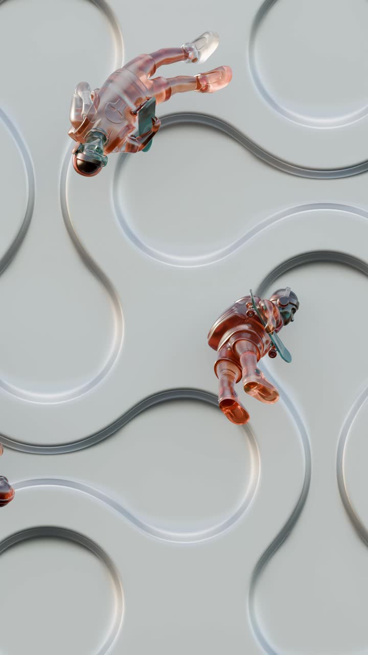 Glass Skateboarders on Abstract Wall