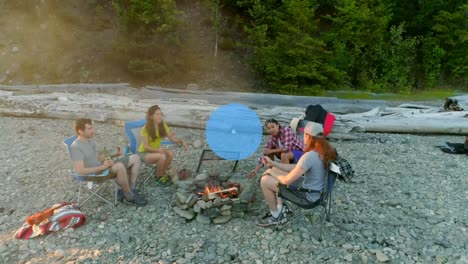 animación de la red de conexión e iconos sobre las personas en el campamento