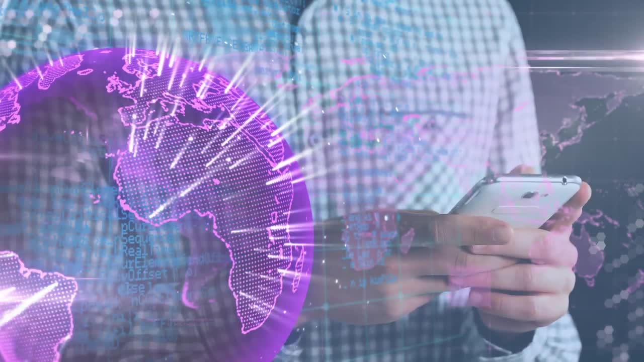 animación de la red de conexiones sobre el hombre utilizando el teléfono inteligente