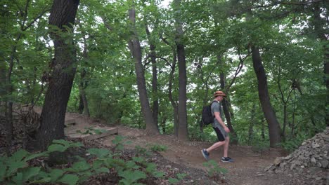 Un-Excursionista-Masculino-Caminando-Por-El-Sendero-En-La-Montaña-Cheonggyesan-En-Corea-Del-Sur---Toma-Amplia