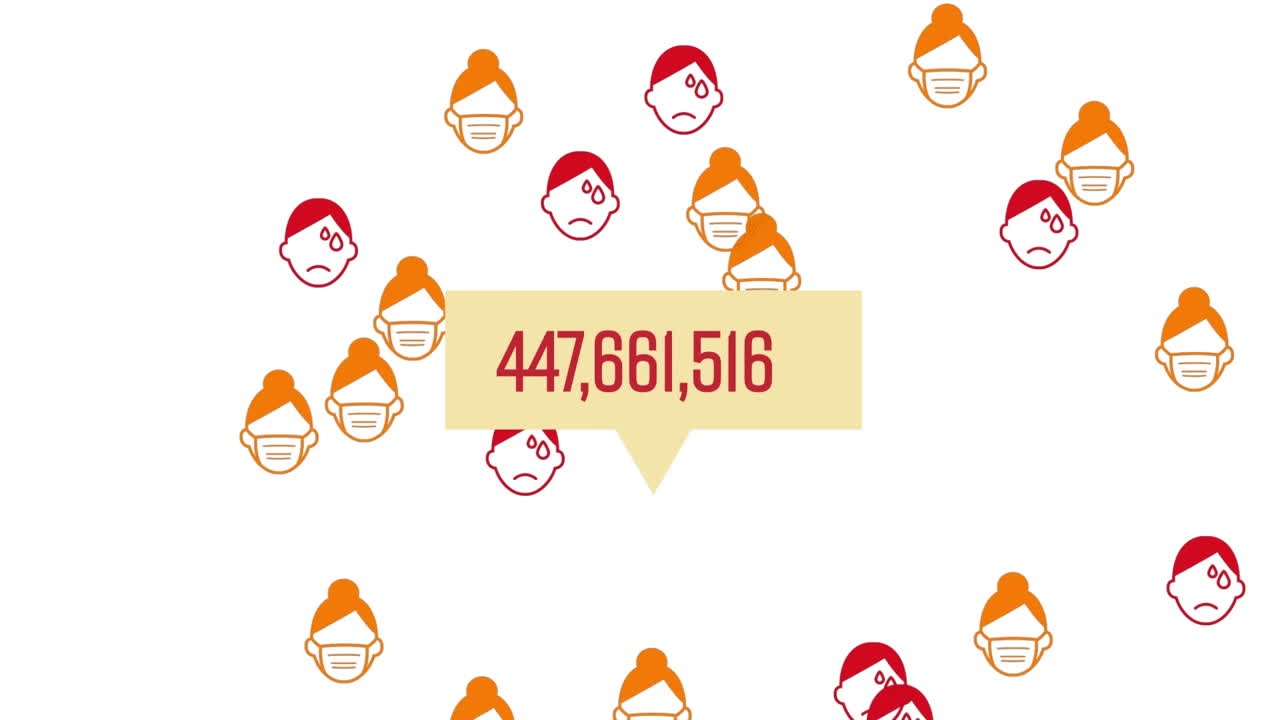 animación de números con personas enfermas usando máscaras faciales subiendo.