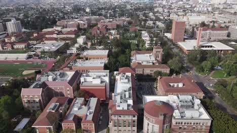 aerial forward over campus of university of southern california, los angeles usc