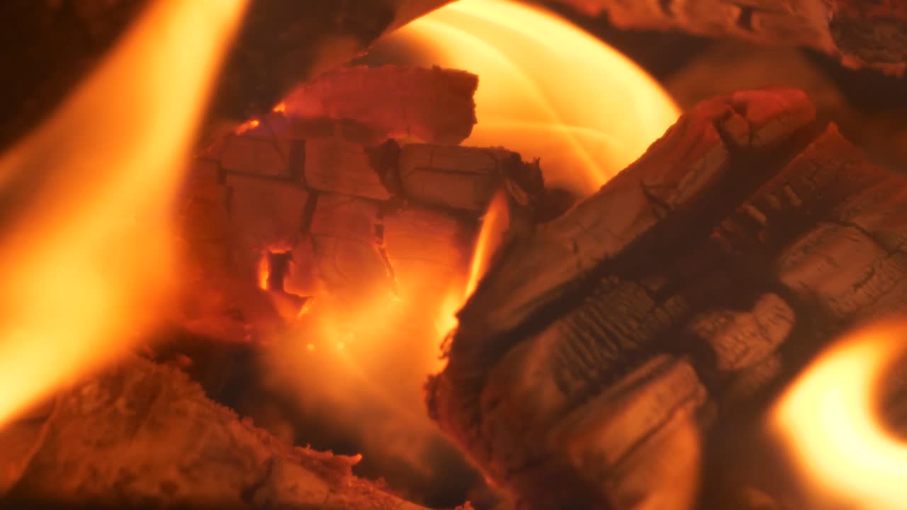 Close up of burning wood in a fireplace