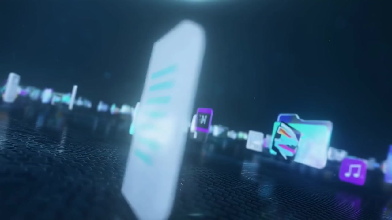 Futuristic Data Flow with Translucent Digital Icons