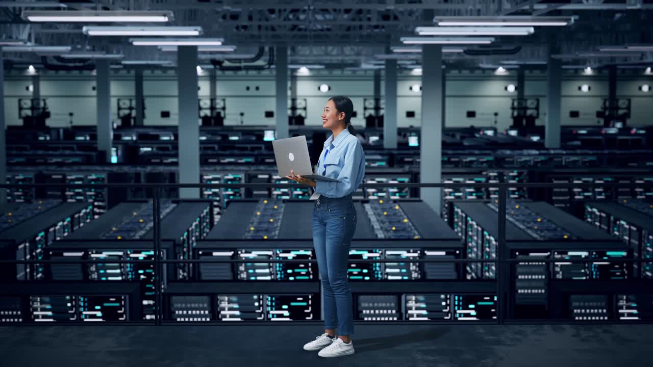 Woman working in a data center