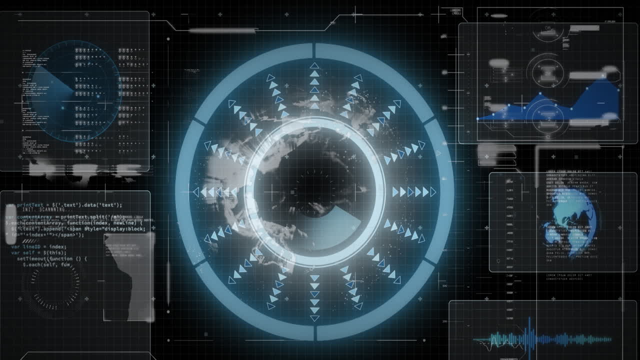 animación del procesamiento de datos sobre un fondo negro