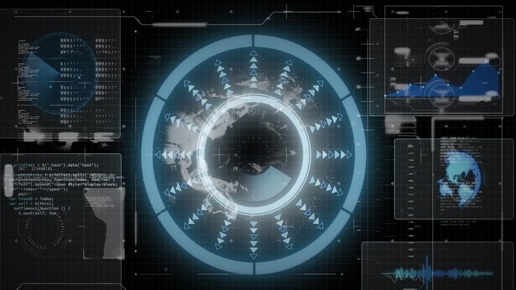 Animation of data processing over black background