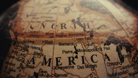 close-up of a vintage globe, focused on the north american continent