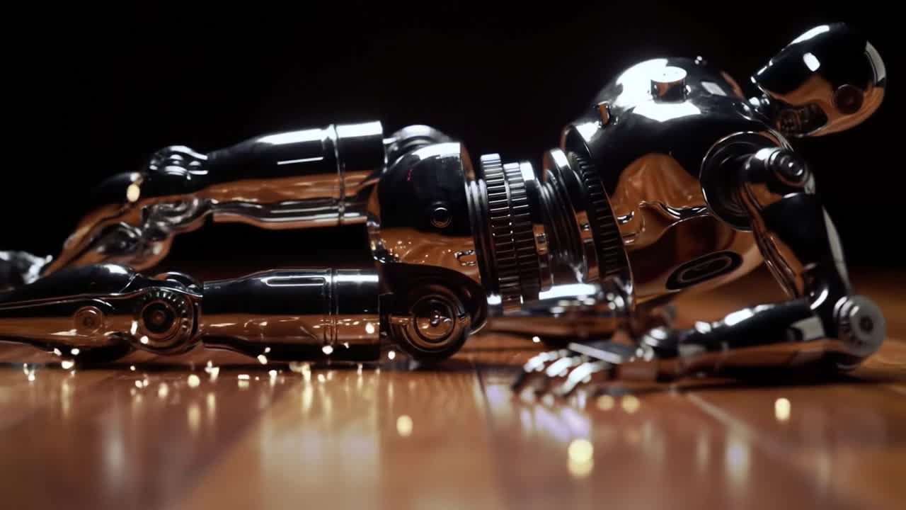 A Journey Through Motion and Stillness: A Robot's Dynamic Leap Followed by a Fall, Capturing the Essence of Movement and Technology in a Serialized Adventure