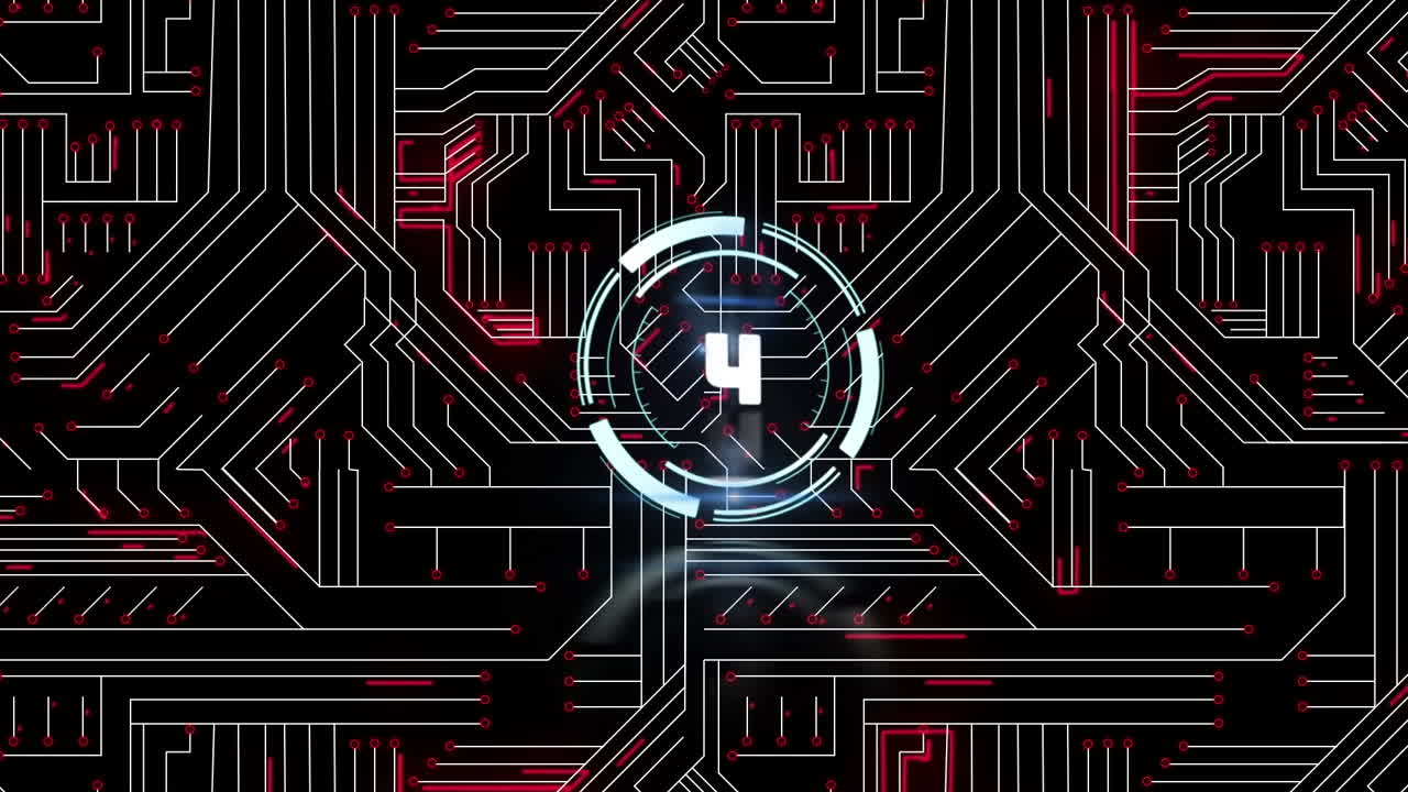 Animation of countdown and network of connections on black background