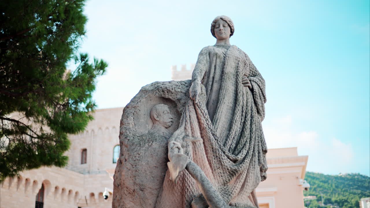 Monaco City, Monaco - October 4, 2024: Statue outside of the Prince's Palace of Monaco
