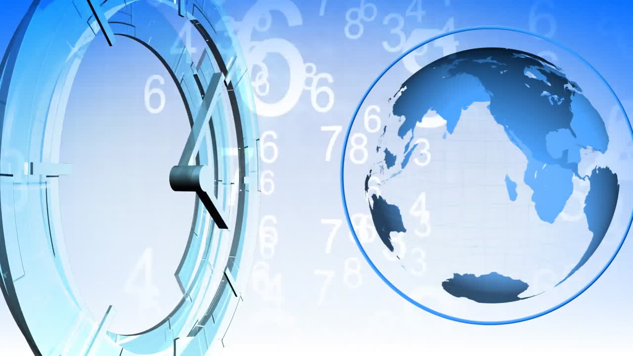 빠르게 움직이는 시계와 함께 회전하는 지구