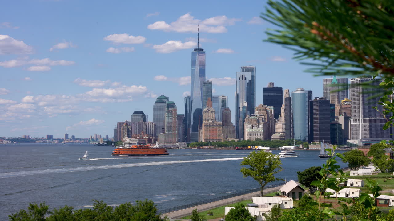 New York City Skyline with One World Trade Center and Staten Island Ferry
