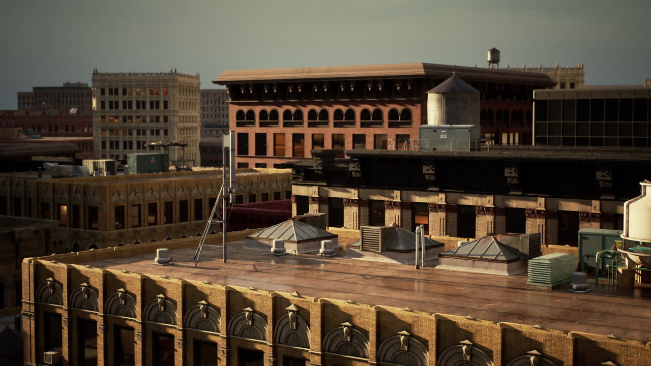 vista del atardecer de la ciudad desde el techo de los rascacielos