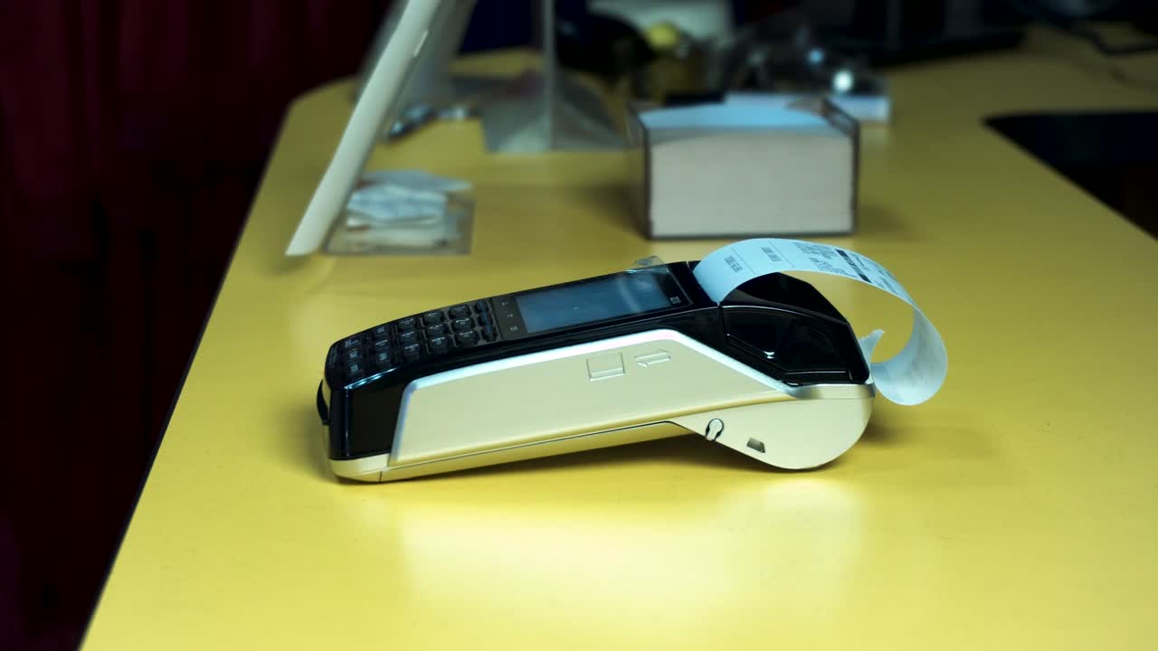 책상 위의 판매 지점 터미널