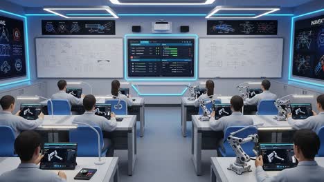 advanced robotics classroom: students engage in innovative learning with interactive technology and hands-on experience in a modern educational environment