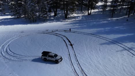 Drone-view-snow-covered-trees-in-winter-forest-covered-with-road