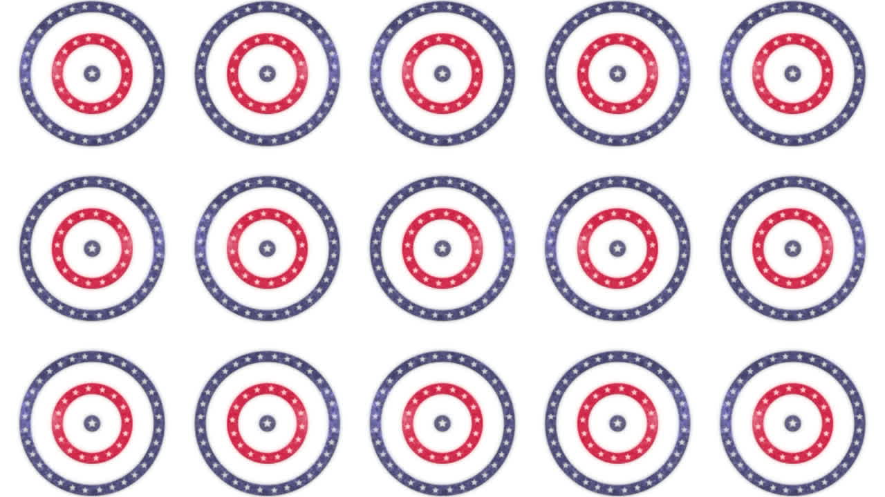 ⁇ 색 배경 위에 미국  ⁇ 발의 별과 줄무 ⁇ 로 회전하는 원의 행의 애니메이션