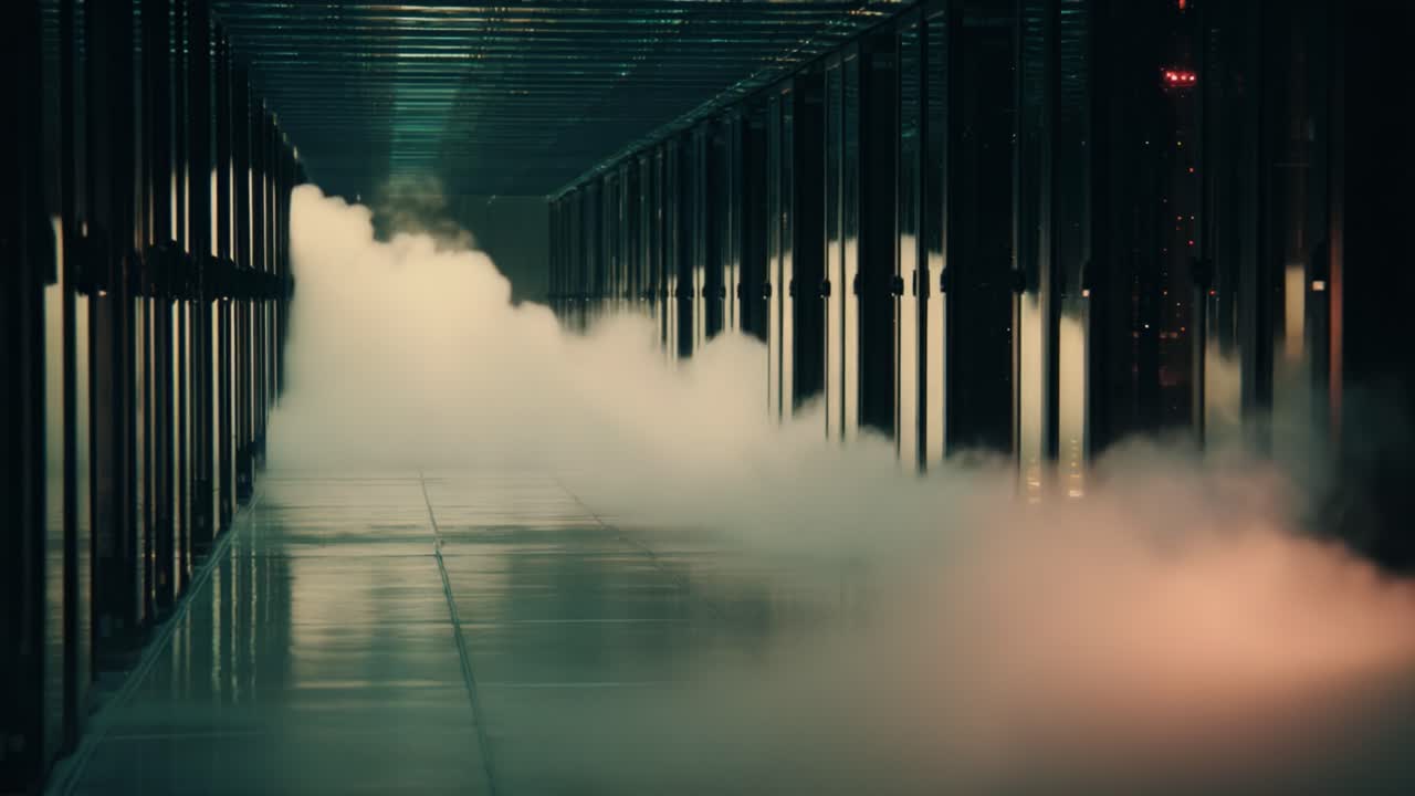 Mysterious Fog in an Urban Structure: A Captivating Perspective of Ethereal Vapors Flowing Through a Modern Architectural Corridor