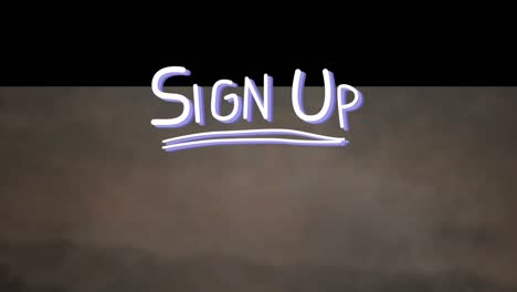 animation of sign up text with lines over moving fire and smoke over abstract background