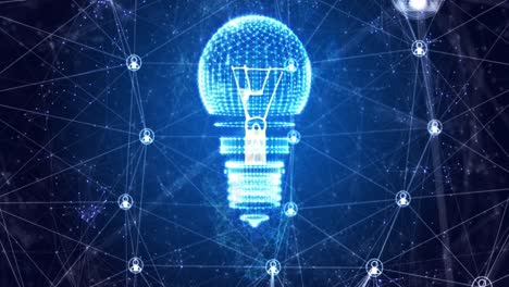 Animation-of-light-bulb,-connections-and-data-processing