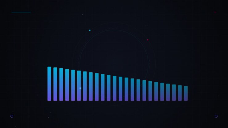 Animovaný digitální ekvalizér zvukového spektra na tmavém pozadí