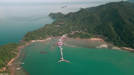 high up aerial view of bang bao fishing village on koh chang island