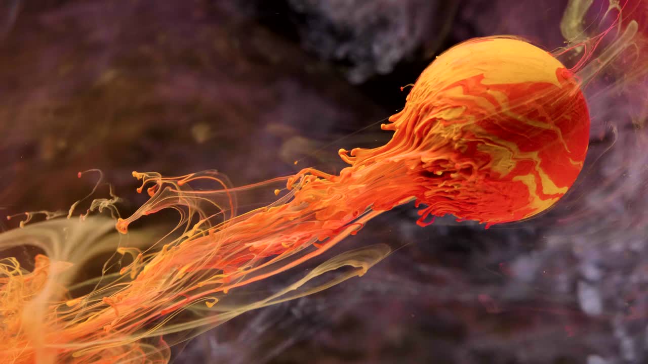 многоцветная краска медленно течет из мяча.