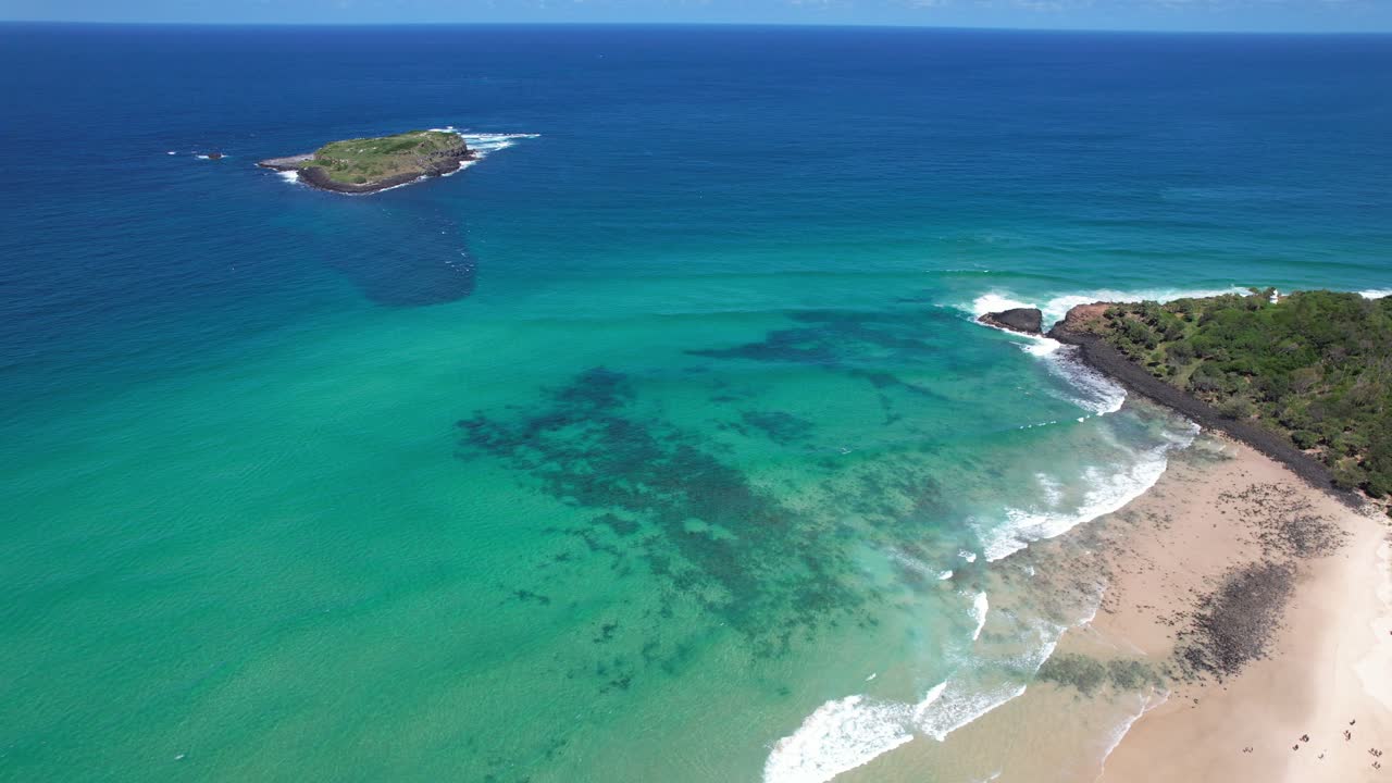 Aerial View Of Fingal Head Beach And Cook Island Aquatic Reserve In Northern Rivers Region of NSW, Australia.