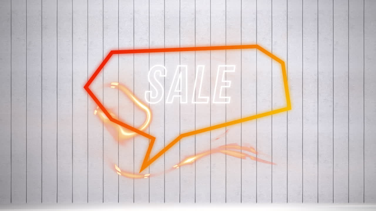 추상적인 배경 위의 레트로 스피치 버블에서 판매 텍스트의 애니메이션