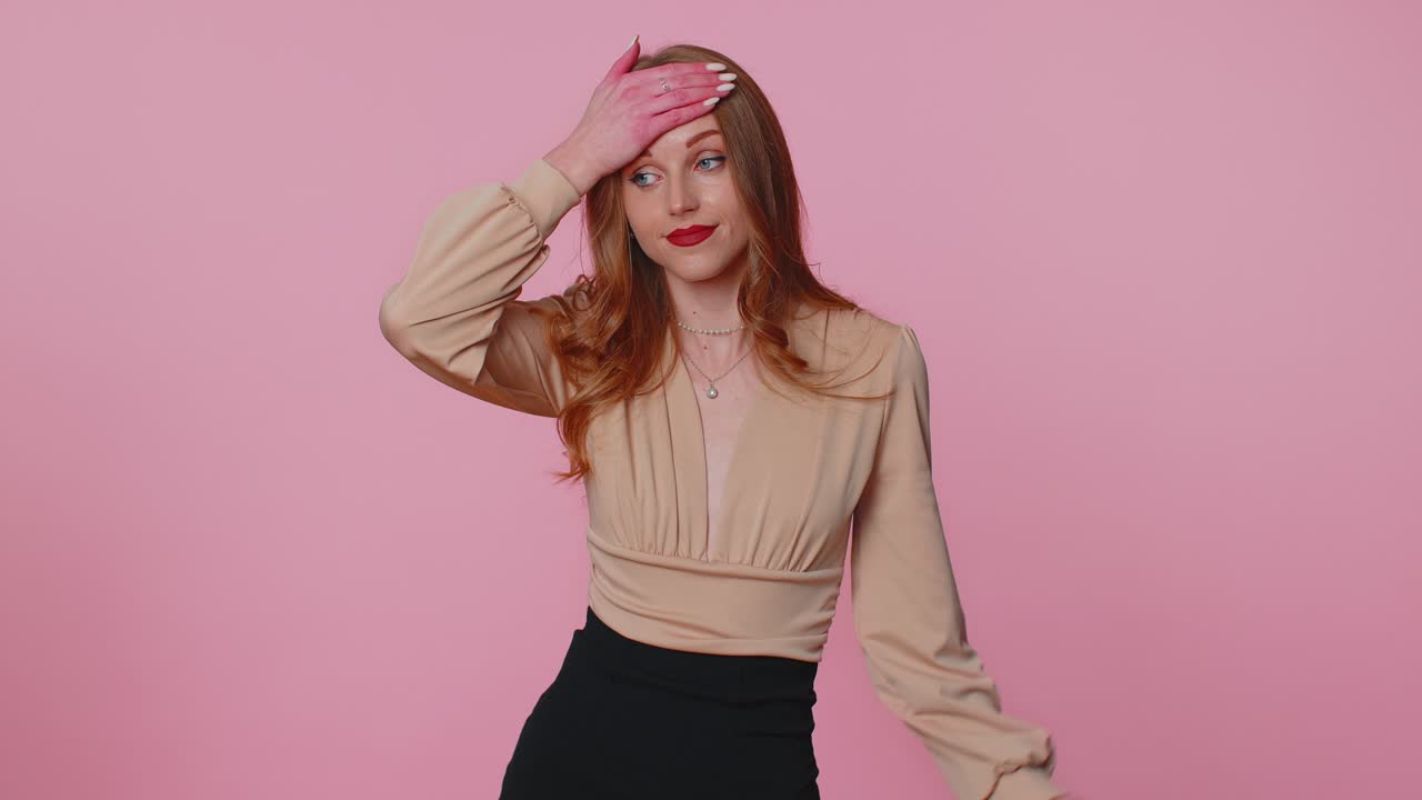 Upset teen stylish girl making face palm gesture feeling bored disappointed in result bad news