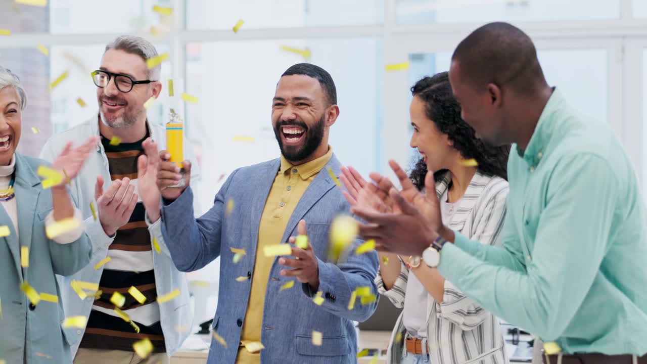 Creative people, applause and confetti