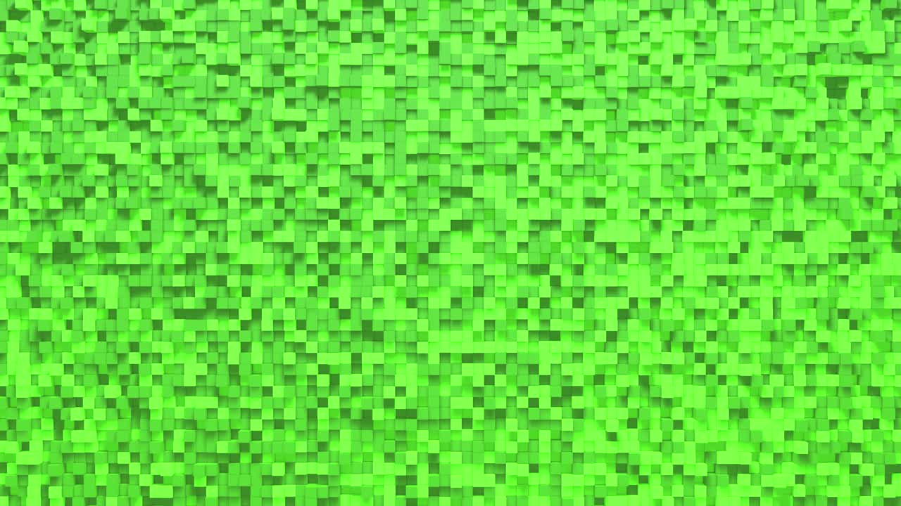 pequeño cubo de caja verde fondo geométrico aleatorio. ilustración de mosaico de píxeles cuadrados abstractos. fondo de bloque de tierra. diseño fractal de fantasía. arte digital. bucle de animación 3d de 4k