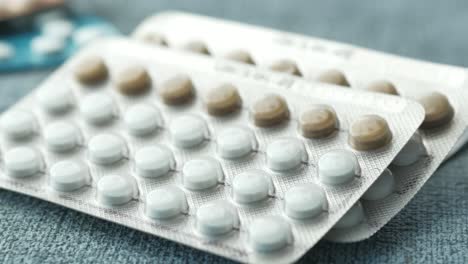 close-up of birth control pills in blister packs