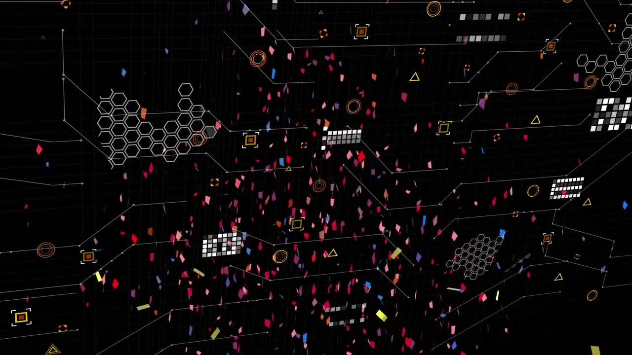 검은색 바탕에 데이터 처리 및 콘티의 애니메이션