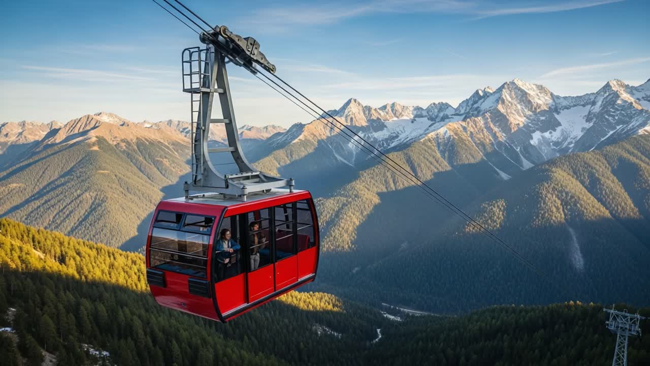 Un incredibile viaggio in funivia attraverso maestosi paesaggi montani: cattura la bellezza della natura e dell'ingegneria moderna in perfetta armonia