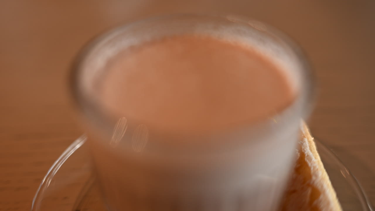 Close up shot of Hot cocoa drink in glass