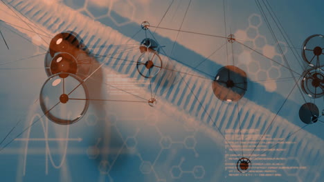 animación de esferas sobre procesamiento de datos y cadena de adn