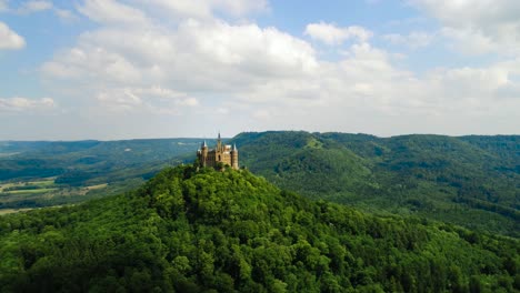 Hohenzollern-Castle,-Germany.-Aerial-FPV-drone-flights.