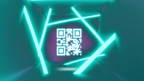 animation of qr code and data processing over neon light background