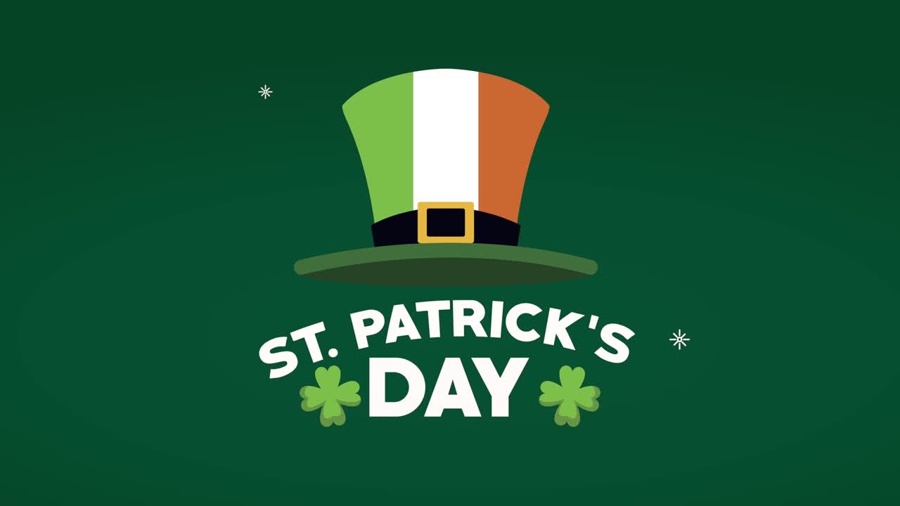 saint patricks day lettering with tophat and irish flag