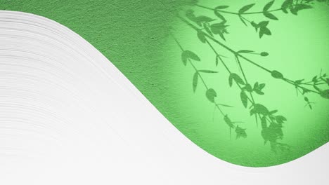 graphics art animation of split screen with empty white space and flower plant moving by gentle summer breeze on green drop shape