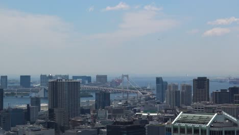 the aerial view of the sea and bridge in tokyo