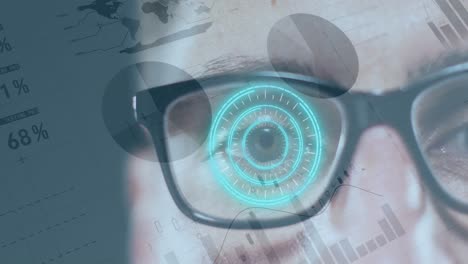 animación del procesamiento de datos financieros y escaneo de alcance sobre el hombre caucásico