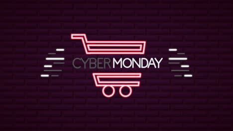 cyber monday neon lights animation with shopping cart