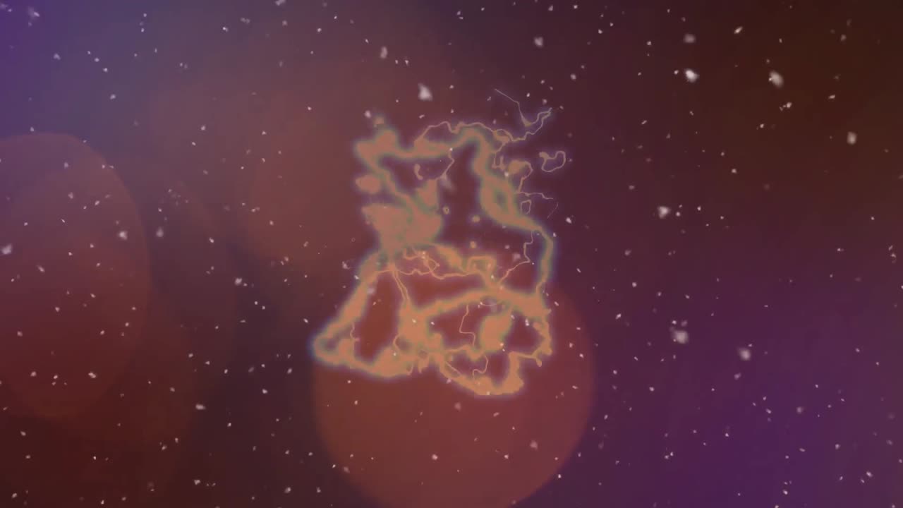 파도, 보케, 먼지의 애니메이션이 보라색 바탕에 있습니다.