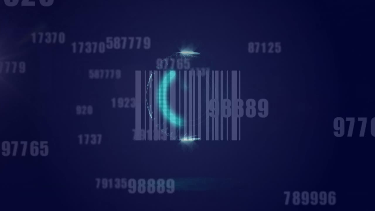 Animation of circle with power button over digital screen with financial data